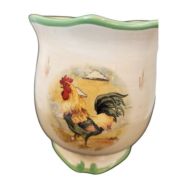 Vintage Ceramic Jar With Rooster Design & Green Trim Lid Decorative Kitchen Cani - Picture 4 of 7